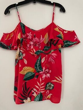 Old Navy Red Tropical Floral cold shoulder top